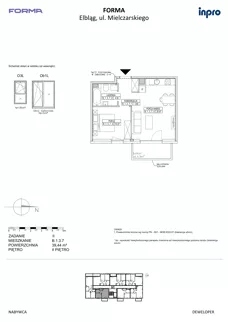 2 pokoje, mieszkanie 39,44 m², piętro 2, oferta nr B.1.3.7, FORMA - II etap, Elbląg, Zatorze, ul. Malborska