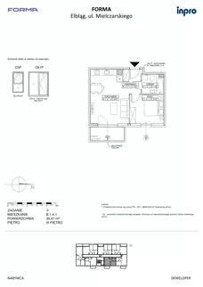 2 pokoje, mieszkanie 39,41 m², piętro 3, oferta nr B.1.4.1, FORMA - II etap, Elbląg, Zatorze, ul. Malborska