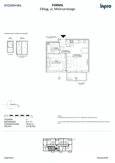 2 pokoje, mieszkanie 39,44 m², piętro 3, oferta nr B.1.4.7, FORMA - II etap, Elbląg, Zatorze, ul. Malborska