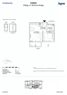 2 pokoje, mieszkanie 39,41 m², piętro 4, oferta nr B.1.5.1, FORMA - II etap, Elbląg, Zatorze, ul. Malborska