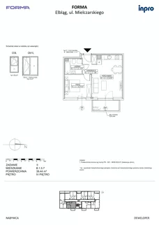 2 pokoje, mieszkanie 39,44 m², piętro 4, oferta nr B.1.5.7, FORMA - II etap, Elbląg, Zatorze, ul. Malborska