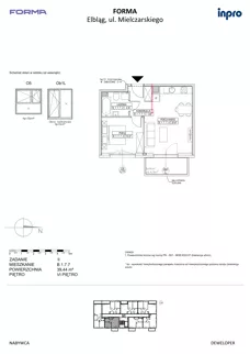 2 pokoje, mieszkanie 39,44 m², piętro 6, oferta nr B.1.7.7, FORMA - II etap, Elbląg, Zatorze, ul. Malborska