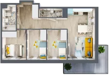 4 pokoje, mieszkanie 59,14 m², piętro 1, oferta nr 15, ul. Powstańców / os. Piastów - Budynek F, Kraków, Mistrzejowice, Osiedle Piastów, ul. Powstańców / os. Piastów