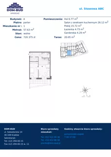 2 pokoje, mieszkanie 57,63 m², parter, oferta nr A1, ul. Stawowa ABC, Kraków, Prądnik Biały, Bronowice Wielkie, ul. Stawowa 246/246A/246B