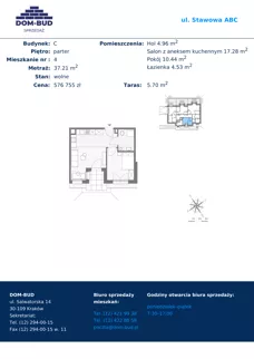 2 pokoje, mieszkanie 37,21 m², parter, oferta nr C4, ul. Stawowa ABC, Kraków, Prądnik Biały, Bronowice Wielkie, ul. Stawowa 246/246A/246B