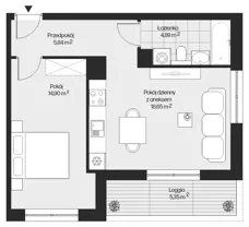 2 pokoje, mieszkanie 44,28 m², piętro 8, oferta nr mieszkanie G1-110, Piasta Park VI, Kraków, Mistrzejowice, Osiedle Piastów, Osiedle Piastów 63