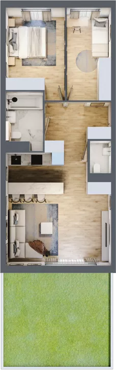 3 pokoje, mieszkanie 65,49 m², parter, oferta nr mieszkanie A0.14, Enklawa Bukowa, Kraków, Podgórze, Rybitwy, ul. Bukowa 67