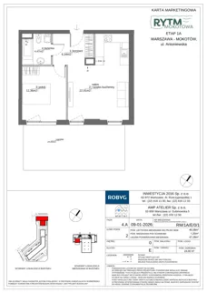 2 pokoje, mieszkanie 46,08 m², parter, oferta nr RM/1A/E/0/1, Rytm Mokotowa, Warszawa, Mokotów, Augustówka, ul. Antoniewska / Piramowicza