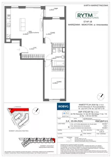 3 pokoje, mieszkanie 64,50 m², piętro 1, oferta nr RM/1B/F/1/1, Rytm Mokotowa 1B, Warszawa, Mokotów, Augustówka, ul. Antoniewska / Piramowicza