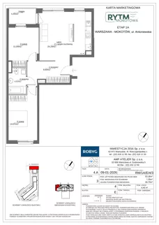 3 pokoje, mieszkanie 63,36 m², piętro 4, oferta nr RM/1A/E/4/3, Rytm Mokotowa, Warszawa, Mokotów, Augustówka, ul. Antoniewska / Piramowicza