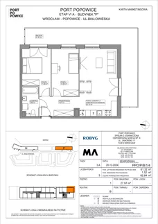3 pokoje, mieszkanie 61,32 m², piętro 1, oferta nr PPO/P/B/1/4, Port Popowice IVa, Wrocław, Pilczyce-Kozanów-Popowice Północne, Popowice, ul. Białowieska
