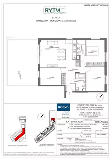 4 pokoje, mieszkanie 86,32 m², piętro 1, oferta nr RM/1A/C/1/3, Rytm Mokotowa, Warszawa, Mokotów, Augustówka, ul. Antoniewska / Piramowicza