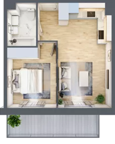 2 pokoje, mieszkanie 37,11 m², piętro 1, oferta nr PPO/M/C/1/2, Port Popowice IVa, Wrocław, Pilczyce-Kozanów-Popowice Północne, Popowice, ul. Białowieska
