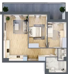 3 pokoje, mieszkanie 60,38 m², piętro 1, oferta nr PPO/P/A/1/9, Port Popowice IVa, Wrocław, Pilczyce-Kozanów-Popowice Północne, Popowice, ul. Białowieska
