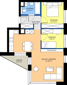 3 pokoje, mieszkanie 58,99 m², piętro 1, oferta nr A/1/05, Poznańska / Wąska, Poznań, Jeżyce, ul. Poznańska
