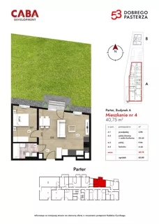 2 pokoje, mieszkanie 40,75 m², parter, oferta nr 4, Dobrego Pasterza 53, Kraków, Prądnik Czerwony, Dobrego Pasterza 53
