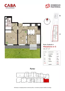 3 pokoje, mieszkanie 45,31 m², parter, oferta nr 6, Dobrego Pasterza 53, Kraków, Prądnik Czerwony, Dobrego Pasterza 53