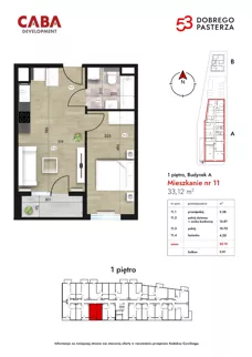 2 pokoje, mieszkanie 33,12 m², piętro 1, oferta nr 11, Dobrego Pasterza 53, Kraków, Prądnik Czerwony, Dobrego Pasterza 53