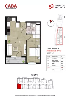 2 pokoje, mieszkanie 35,87 m², piętro 1, oferta nr 13, Dobrego Pasterza 53, Kraków, Prądnik Czerwony, Dobrego Pasterza 53