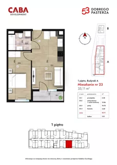 2 pokoje, mieszkanie 33,11 m², piętro 1, oferta nr 23, Dobrego Pasterza 53, Kraków, Prądnik Czerwony, Dobrego Pasterza 53