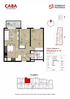 3 pokoje, mieszkanie 54,05 m², piętro 2, oferta nr 31, Dobrego Pasterza 53, Kraków, Prądnik Czerwony, Dobrego Pasterza 53