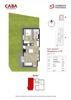 2 pokoje, mieszkanie 45,77 m², parter, oferta nr 70, Dobrego Pasterza 53, Kraków, Prądnik Czerwony, Dobrego Pasterza 53