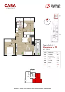 3 pokoje, mieszkanie 49,59 m², piętro 1, oferta nr 73, Dobrego Pasterza 53, Kraków, Prądnik Czerwony, Dobrego Pasterza 53