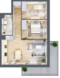 3 pokoje, mieszkanie 59,37 m², piętro 1, oferta nr E.1.8, Nowa Dąbrowa, Gdynia, Dąbrowa, ul. Rdestowa