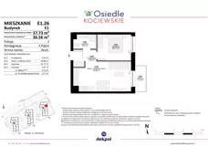 2 pokoje, mieszkanie 36,56 m², piętro 2, oferta nr E1.26, Osiedle Kociewskie III, Rokitki, ul. Tczewska