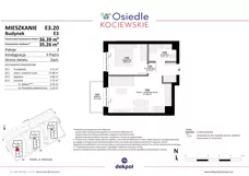 2 pokoje, mieszkanie 35,26 m², piętro 2, oferta nr E3.20, Osiedle Kociewskie III, Rokitki, ul. Tczewska
