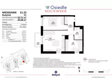 3 pokoje, mieszkanie 49,08 m², piętro 2, oferta nr E1.22, Osiedle Kociewskie III, Rokitki, ul. Tczewska