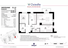 4 pokoje, mieszkanie 64,90 m², piętro 1, oferta nr E1.13, Osiedle Kociewskie III, Rokitki, ul. Tczewska