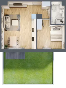 2 pokoje, mieszkanie 45,27 m², parter, oferta nr B4/51, Onelife Powsin, Warszawa, Wilanów, Powsin, ul. Łukasza Drewny