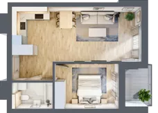 2 pokoje, mieszkanie 46,03 m², piętro 6, oferta nr B88, Kapelanka – Pychowicka - Budynek AB, Kraków, Dębniki, Zakrzówek, ul. Pychowicka 3 / 3A