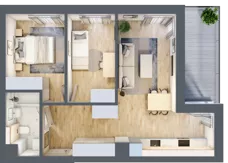 3 pokoje, mieszkanie 53,84 m², piętro 1, oferta nr B7, Kapelanka – Pychowicka - Budynek AB, Kraków, Dębniki, Zakrzówek, ul. Pychowicka 3 / 3A