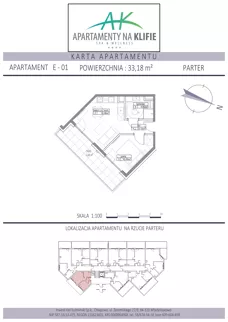 2 pokoje, apartament inwestycyjny 33,18 m², parter, oferta nr E-01, Apartamenty na Klifie, Władysławowo, Chłapowo, ul. Żeromskiego 27