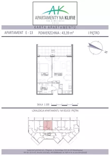 2 pokoje, apartament inwestycyjny 43,39 m², piętro 1, oferta nr E-13, Apartamenty na Klifie, Władysławowo, Chłapowo, ul. Żeromskiego 27