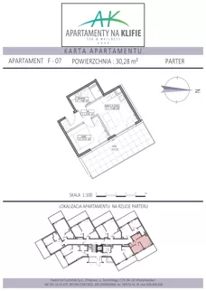 2 pokoje, apartament inwestycyjny 30,28 m², parter, oferta nr F-07, Apartamenty na Klifie, Władysławowo, Chłapowo, ul. Żeromskiego 27