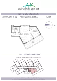 2 pokoje, apartament inwestycyjny 41,00 m², parter, oferta nr F-08, Apartamenty na Klifie, Władysławowo, Chłapowo, ul. Żeromskiego 27