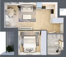 2 pokoje, mieszkanie 34,93 m², piętro 1, oferta nr B2/01/08, WUWA Vita II, Wrocław, Żerniki, Fabryczna, ul. T. Brzozy