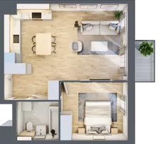 2 pokoje, mieszkanie 49,24 m², piętro 2, oferta nr AA.02.02, Ptasia Vita, Poznań, Grunwald, Grunwald Południe, ul. Ptasia 32