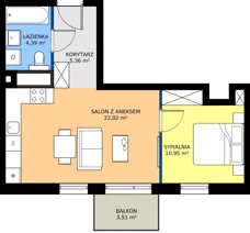 2 pokoje, mieszkanie 42,72 m², piętro 1, oferta nr AA.01.01, Ptasia Vita, Poznań, Grunwald, Grunwald Południe, ul. Ptasia 32