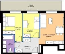 3 pokoje, mieszkanie 55,46 m², piętro 6, oferta nr AB.06.02, Ptasia Vita, Poznań, Grunwald, Grunwald Południe, ul. Ptasia 32