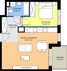 2 pokoje, mieszkanie 45,50 m², piętro 1, oferta nr D.255, Centralna Vita etap III, Kraków, Czyżyny, ul. Ciesielskiego
