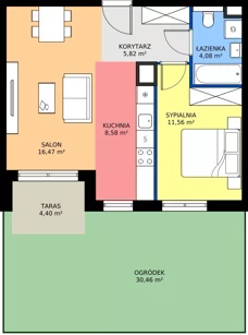 2 pokoje, mieszkanie 46,51 m², parter, oferta nr D.217, Centralna Vita etap III, Kraków, Czyżyny, ul. Ciesielskiego