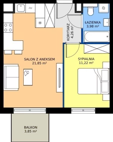2 pokoje, mieszkanie 41,31 m², piętro 1, oferta nr D.042, Centralna Vita etap III, Kraków, Czyżyny, ul. Ciesielskiego