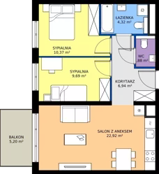 3 pokoje, mieszkanie 56,12 m², piętro 1, oferta nr D.007, Centralna Vita etap III, Kraków, Czyżyny, ul. Ciesielskiego