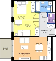 3 pokoje, mieszkanie 54,08 m², piętro 4, oferta nr D.273, Centralna Vita etap III, Kraków, Czyżyny, ul. Ciesielskiego