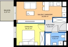 2 pokoje, mieszkanie 35,22 m², piętro 1, oferta nr D.008, Centralna Vita etap III, Kraków, Czyżyny, ul. Ciesielskiego