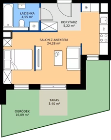 1 pokój, mieszkanie 34,05 m², parter, oferta nr D.162, Centralna Vita etap III, Kraków, Czyżyny, ul. Ciesielskiego